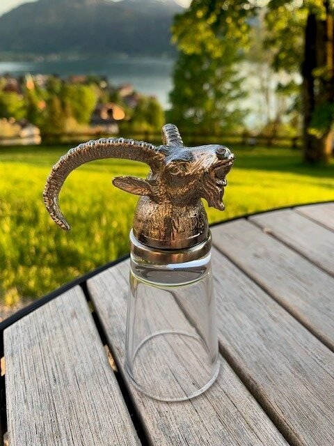 The image shows a traditional "shot" glass for snaps, a traditional German after dinner drink.   